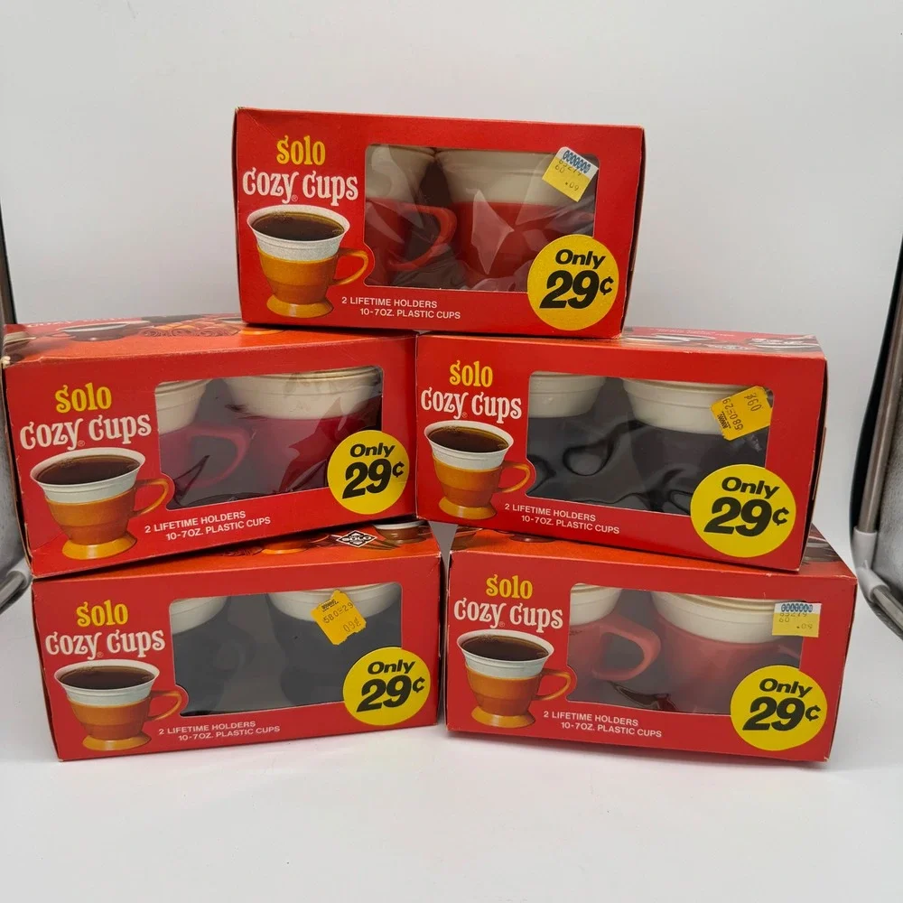 Vintage Solo Cozy Cups Lot of 5 Boxes New Old Stock 1970s MCM Red Black Plastic
